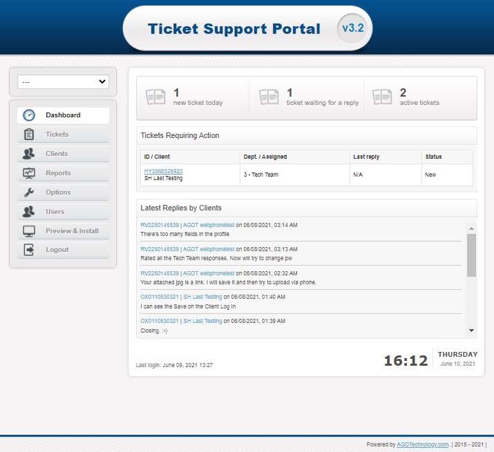 Ticket Support - Tech Team View